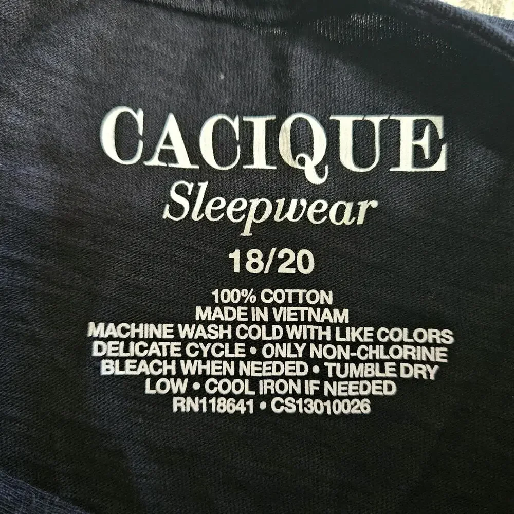 NWT Cacique Sleepwear Women's Size 18/20 Black Cotton Sleep Lounge Shirt - Picture 8 of 8
